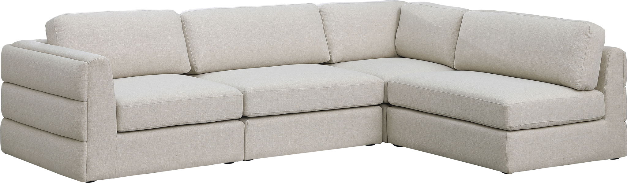 Seccional modular tapizado de tela con textura de lino Beckham de 114" de 4 piezas