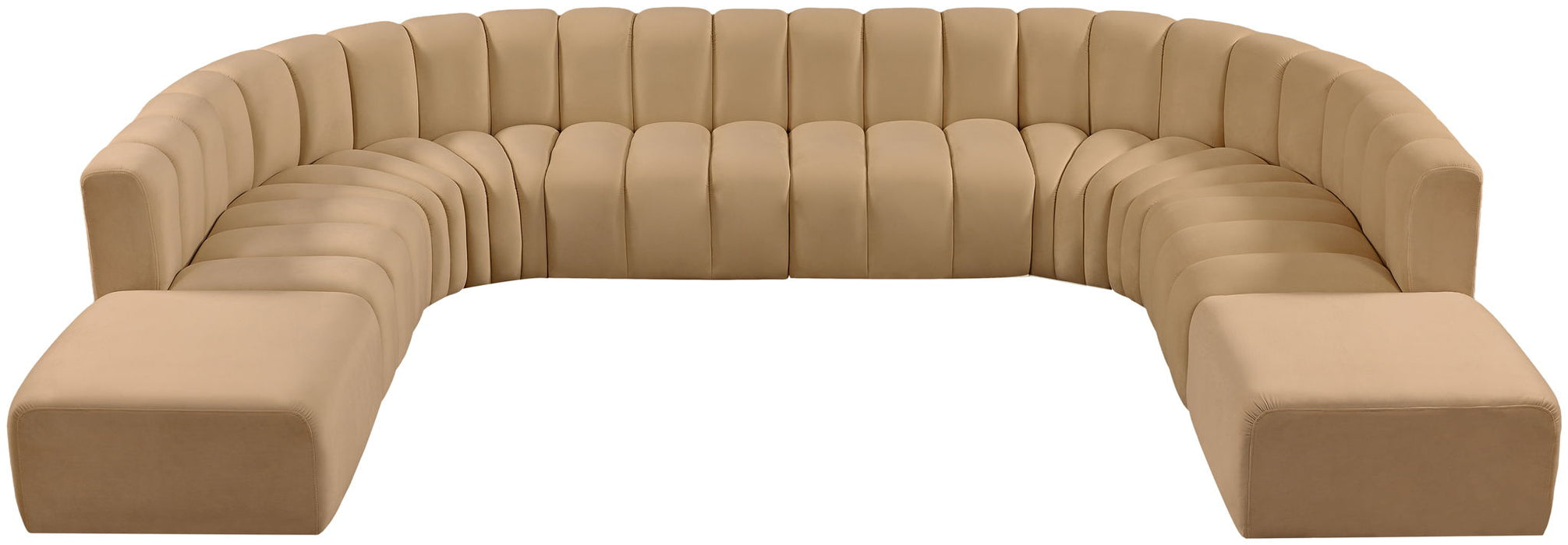 Seccional modular tapizado en terciopelo Arc de 161" de 10 piezas