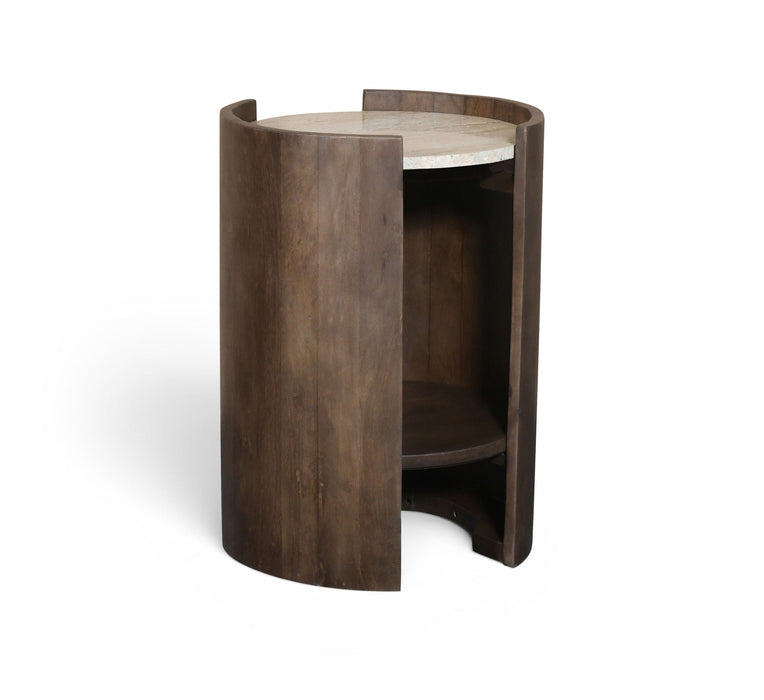 Mesa auxiliar de travertino y de madera de mango Solstice
