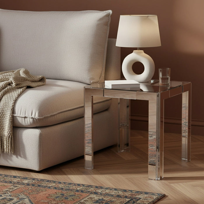 Casper Glass Top, Acrylic And Metal Base End / Side Table