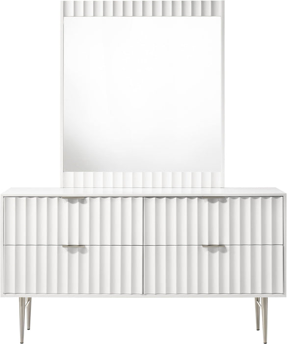Modernist Wood Veneer And Stainless Steel Base Dresser