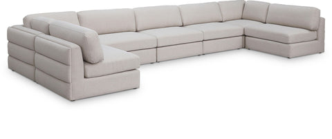 Seccional modular tapizado de tela con textura de lino Beckham de 190" de 7 piezas