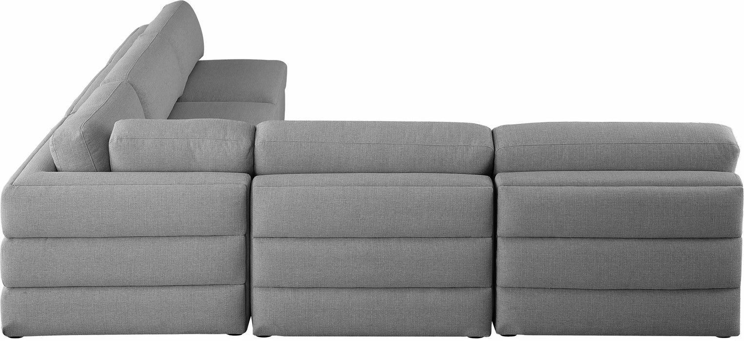 Seccional modular tapizado de tela con textura de lino Beckham de 114" de 5 piezas
