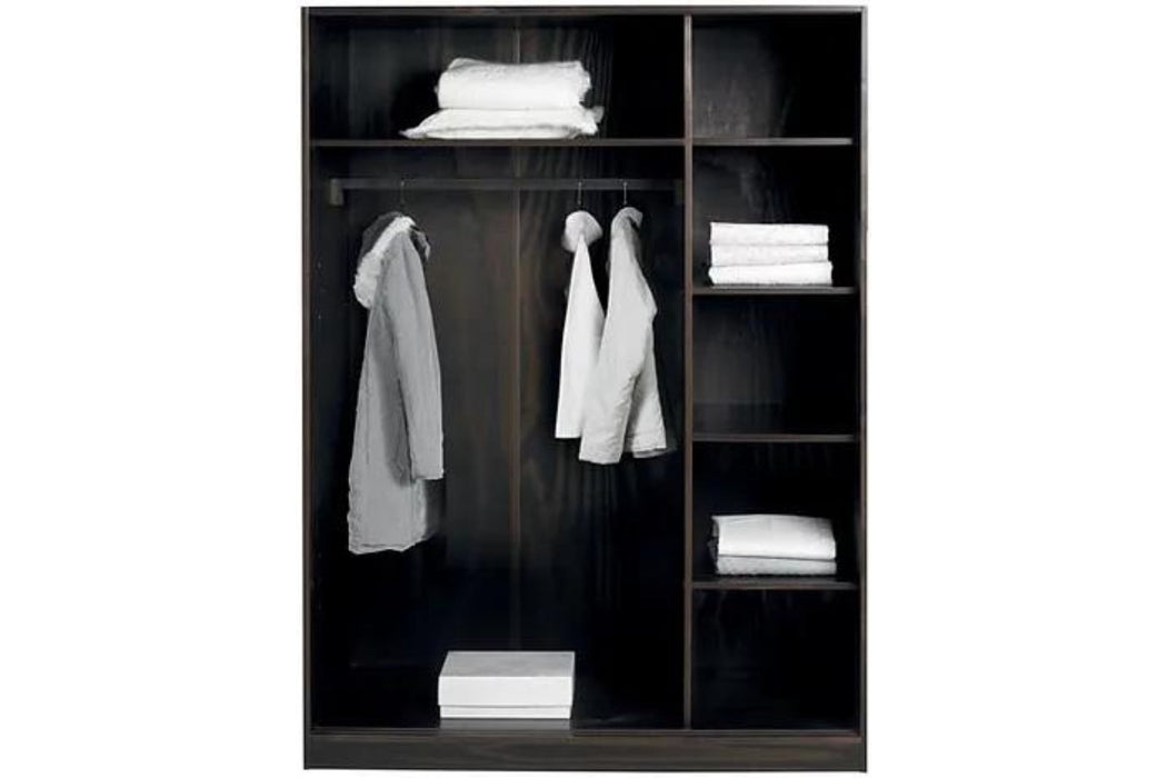 5676M - 100% Solid Wood 3-Sliding Door Wardrobe Armoire, Mirrored Doors With Optional Shelves