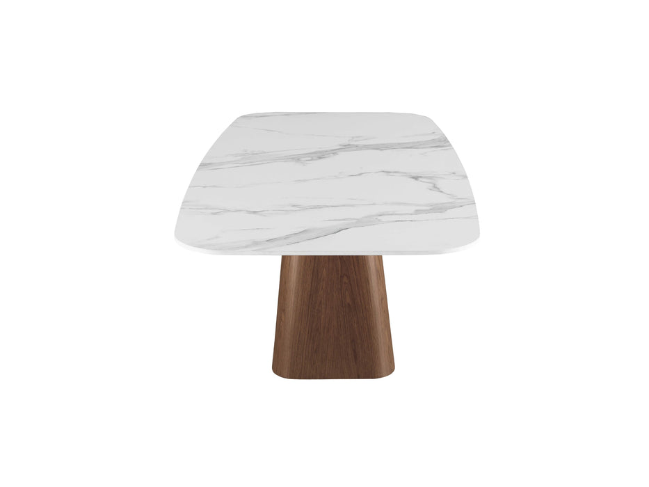 Modern Marbleized Sintered Stone Top Table w/ Wooden Base KENZA-DT