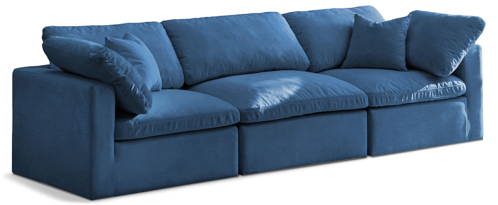Plush 105" Velvet Upholstered Standard Comfort 3pc. Modular Sofa