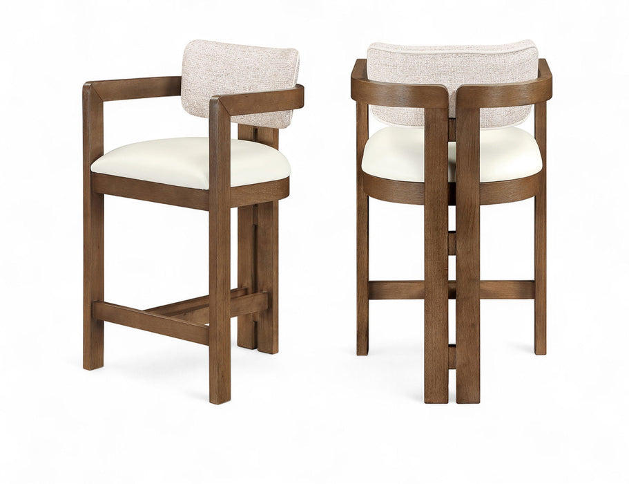 Ravina Vegan Leather And Linen Textured Fabric Upholstered Counter Stool
