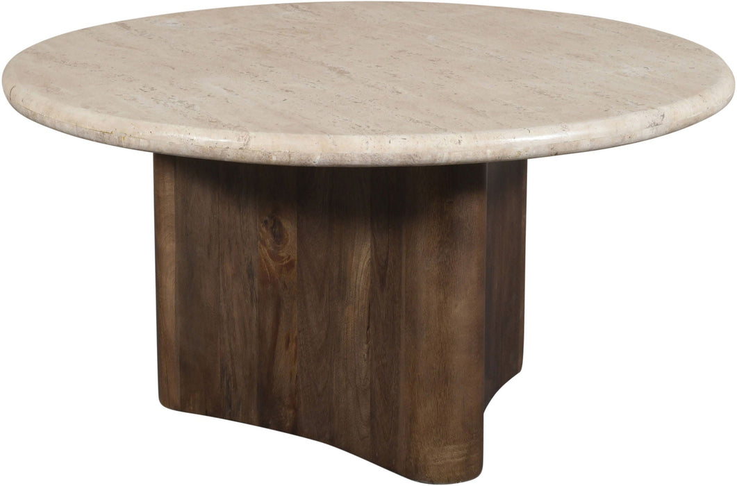 Mesa auxiliar de travertino y de madera de mango Pietra