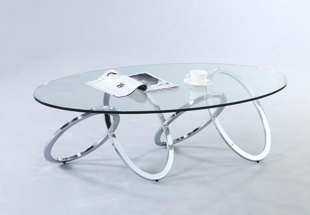 Contemporary 30" x 54" Oval Glass Coffee Table w/ Multi-Ring Base 4036-CT