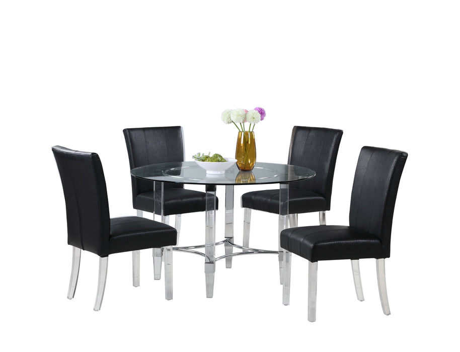 Contemporary Dining Set w/ Round Glass Dining Table & Parson Chairs 4038-5PC-BLK