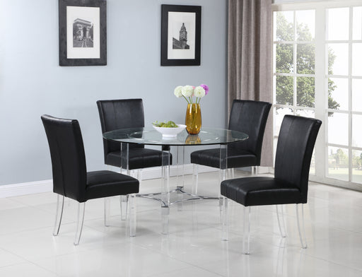 Contemporary Dining Set w/ Round Glass Dining Table & Parson Chairs 4038-5PC-BLK