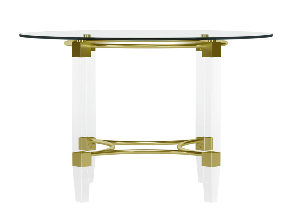 Round Glass Dining Table w/ Acrylic & Steel Base w/ Golden Accents 4038-DT-GLD