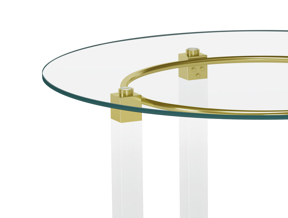 Round Glass Dining Table w/ Acrylic & Steel Base w/ Golden Accents 4038-DT-GLD