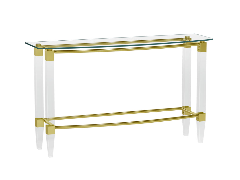 Rectangular Glass Sofa Table w/ Acrylic Legs & Gold Plated Frame 4038-ST-GLD