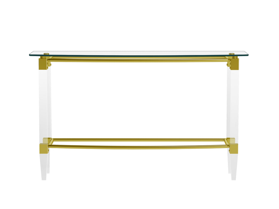 Rectangular Glass Sofa Table w/ Acrylic Legs & Gold Plated Frame 4038-ST-GLD