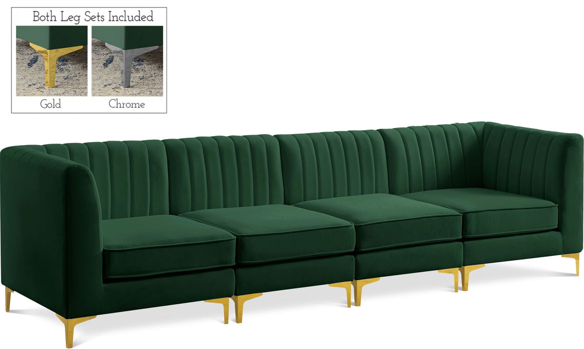 Sofá modular tapizado de terciopelo Alina de 116.5" de 4 piezas