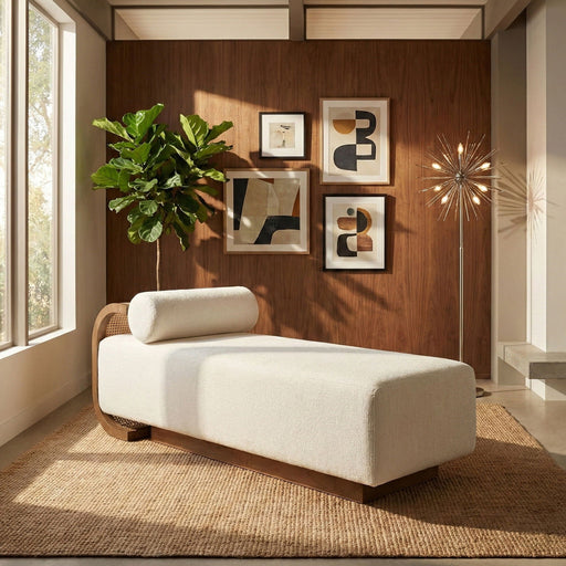 Zephyr Cane And Linen Textured Fabric Upholstered Chaise