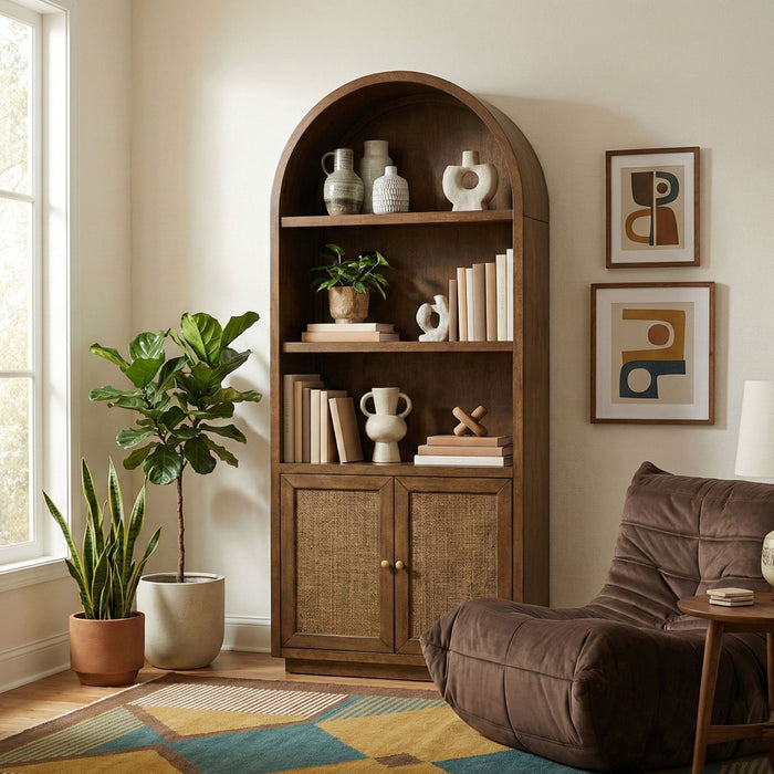 Botanical Natural Cane And Solid Wood Bookcase