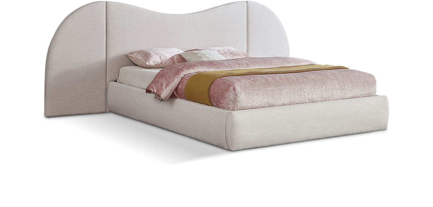Cama tapizada de tela con textura de lino Everest