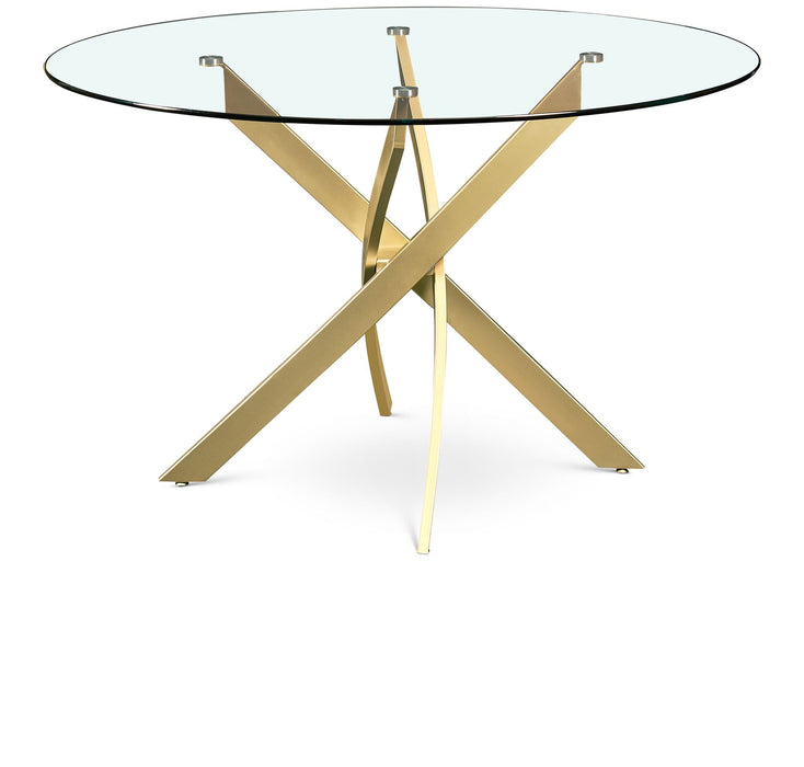 Mesa de comedor redonda con cubierta de vidrio con base de hierro Xander de 48"