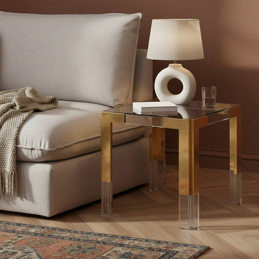 Casper Glass Top, Acrylic And Metal Base End / Side Table