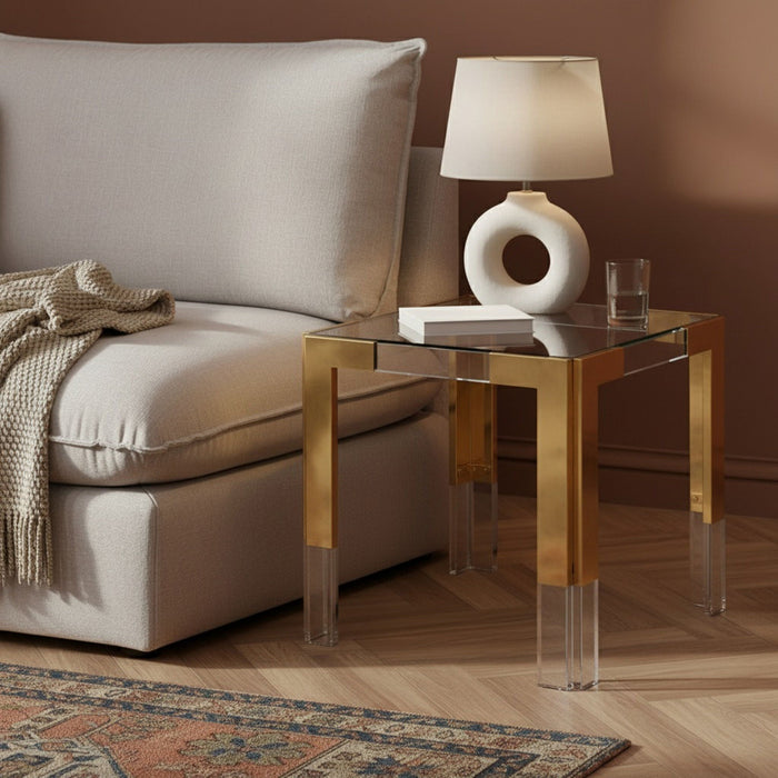 Casper Glass Top, Acrylic And Metal Base End / Side Table
