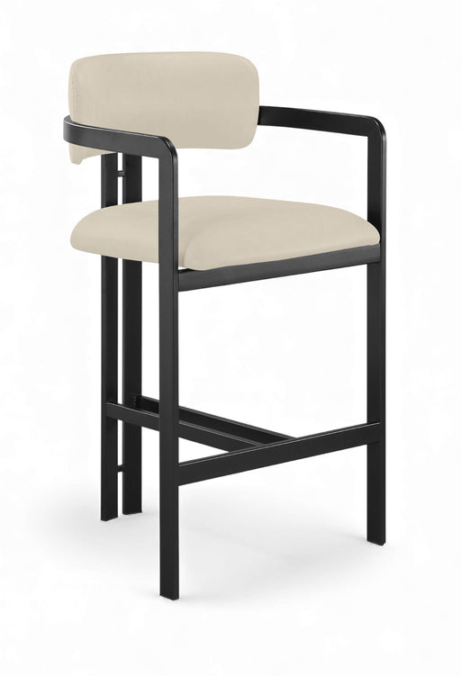 Aurum Vegan Leather Upholstered And Matte Black Iron Frame Counter Stool