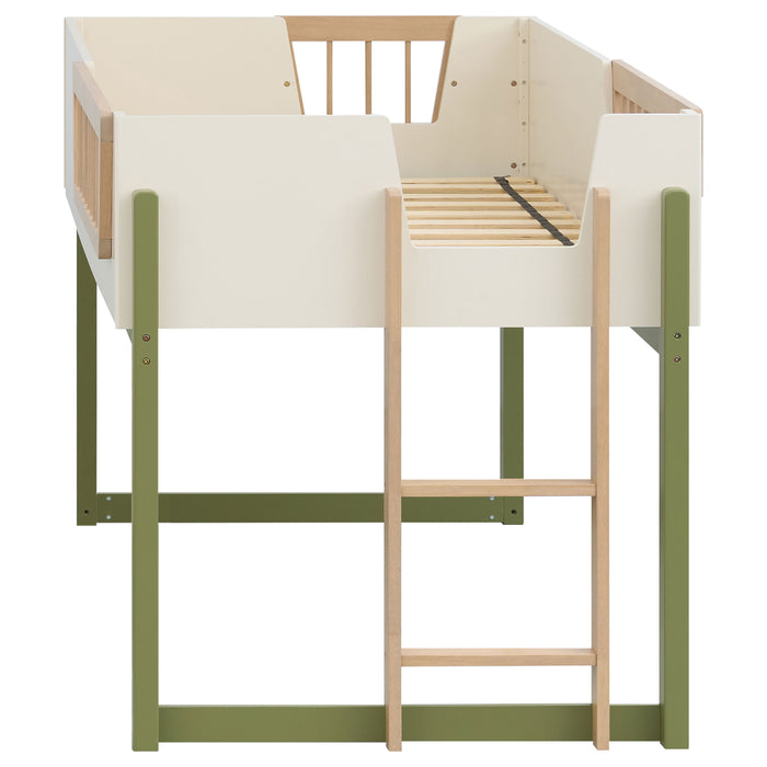 Cama alta Evren tamaño Twin con escalera - tricolor