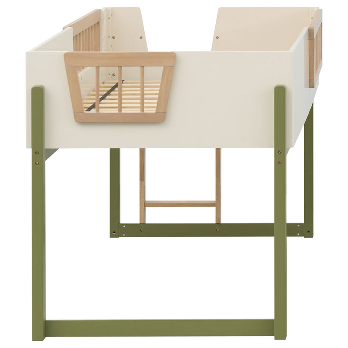 Cama alta Evren tamaño Twin con escalera - tricolor