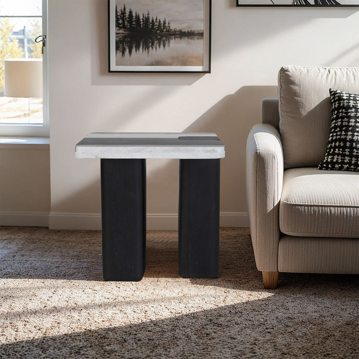 Ravenna Genuine Marble Top And Oak Wood Base End / Side Table