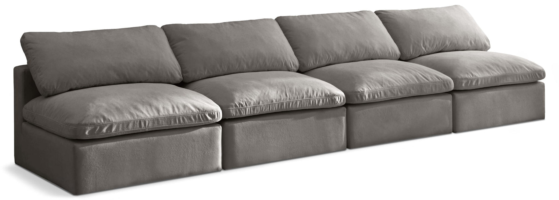 Plush 140" Velvet Upholstered Standard Comfort 4pc. Armless Modular Sofa