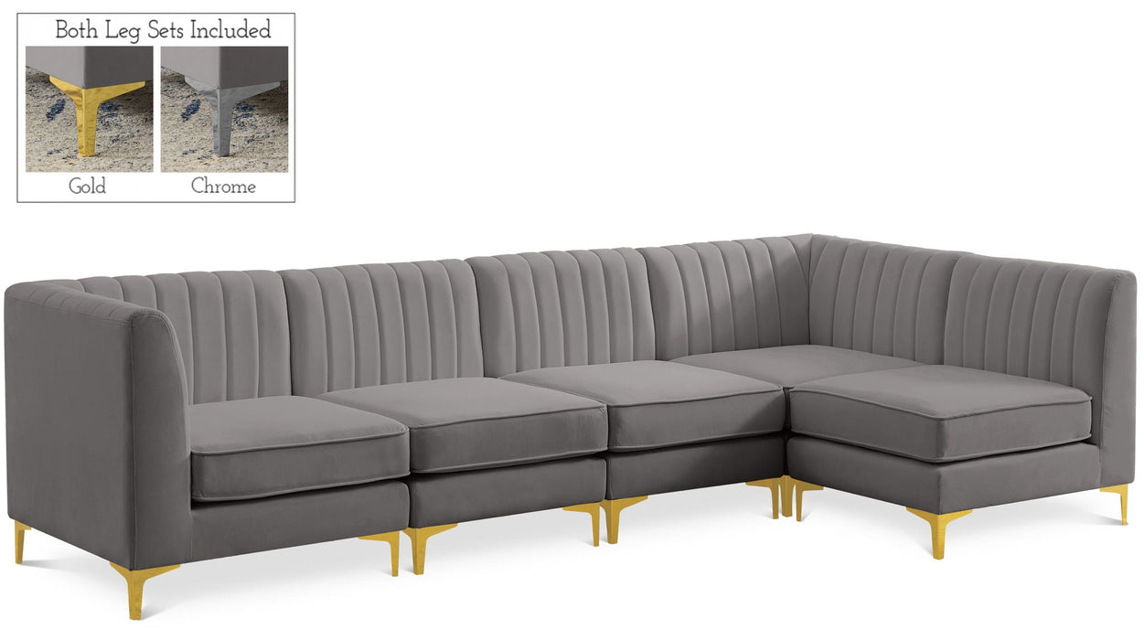 Alina 116.5" Velvet Upholstered 5pc. Modular Sectional