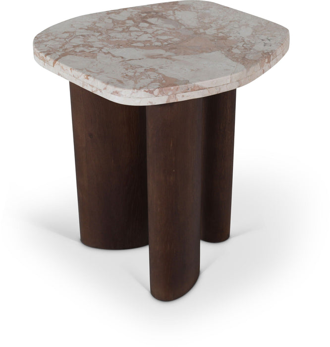 Puglia Genuine Marble Top And Oak Wood Base End Table - Breccia