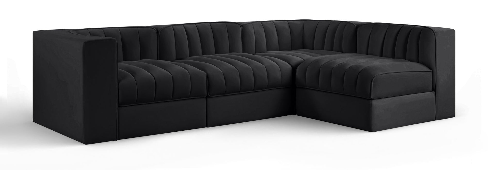 Seccional modular tapizado de terciopelo de alto rendimiento Rummi de 97" de 4 piezas