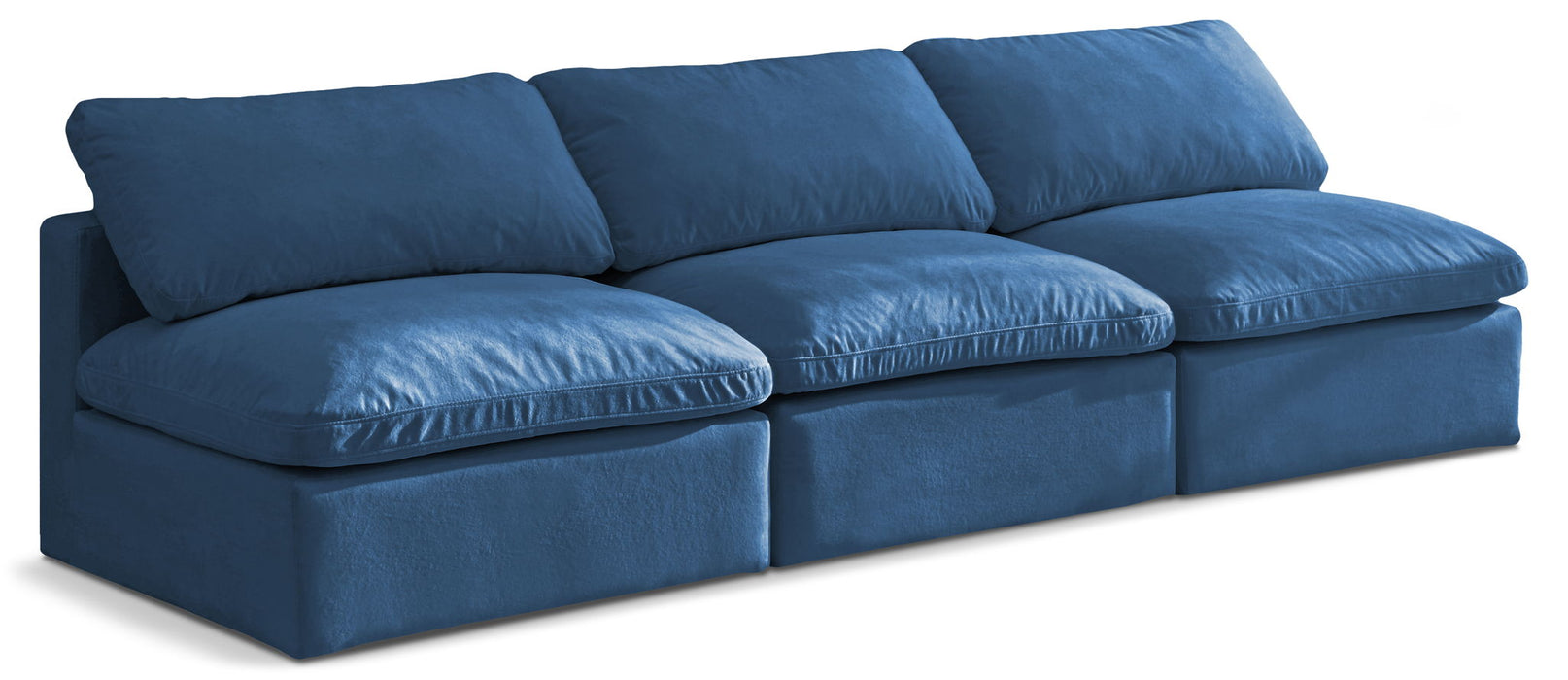 Plush 105" Velvet Upholstered Standard Comfort 3pc. Armless Modular Sofa
