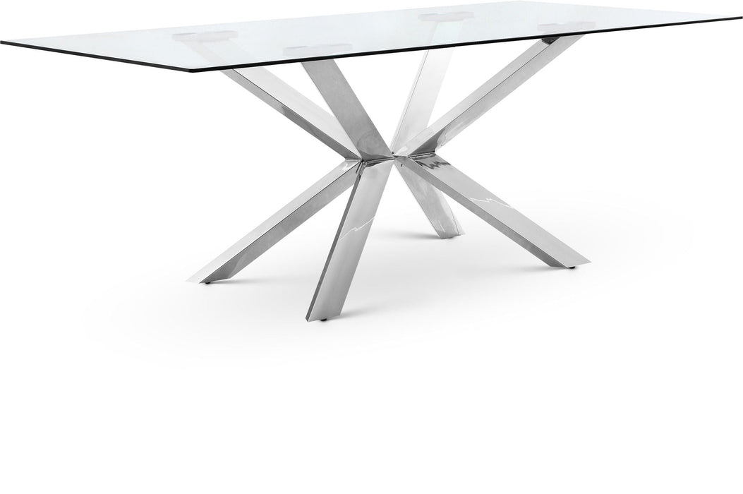 Juno 78" Glass Top And Chrome Steel Base Dining Table