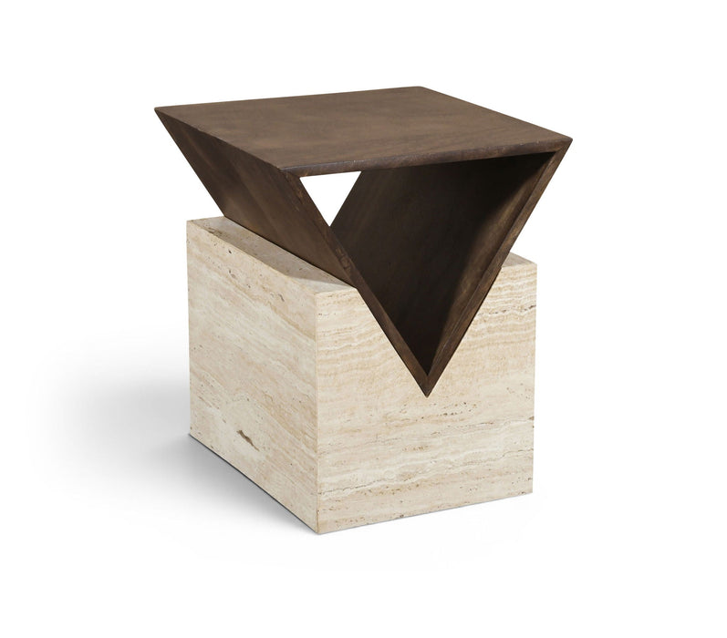 Opus Travertine And Mango Wood End Table