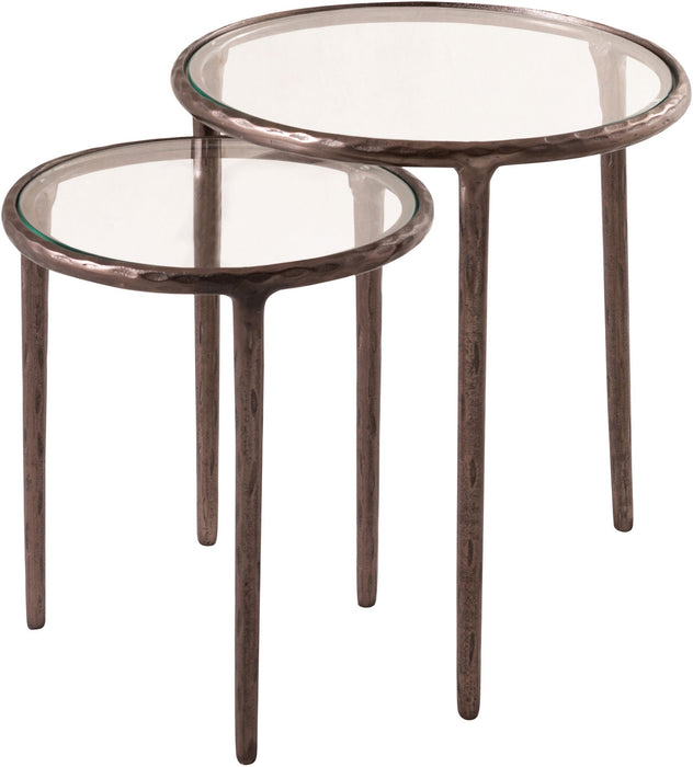 Mesa auxiliar nido con cubierta de vidrio con base de aluminio Evren de 2 piezas