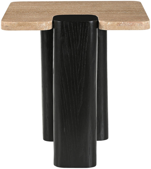 Ravenna Genuine Travertine Top And Oak Wood Base End / Side Table