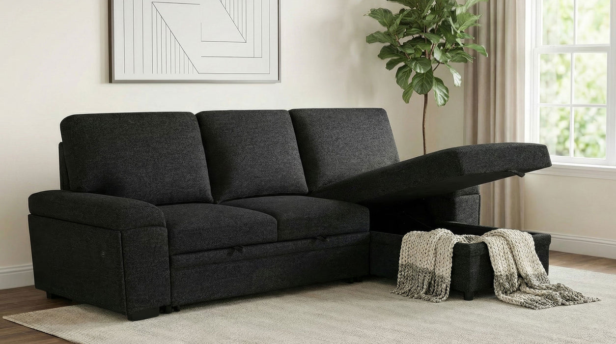 Seccional Demko Sleeper con sofá, bocina y chaise con almacenaje, color marrón