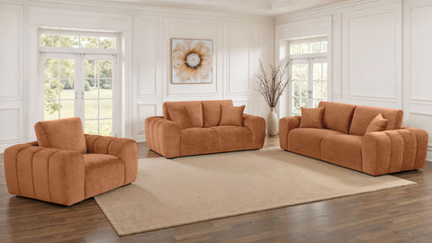 Sillón decorativo tapizado en chenilla Burnett, color naranja quemado