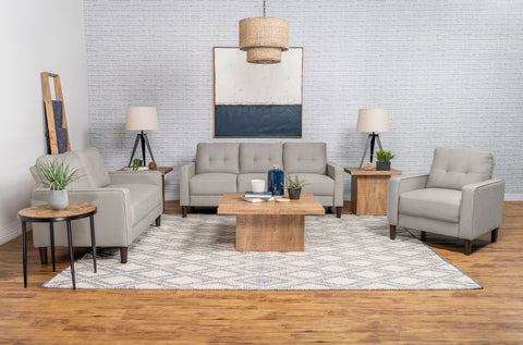 Sillón decorativo tapizado con brazos rectos y capitoné Bowen, color beige