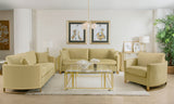Sillón tapizado con brazos curvos Corliss, color camello