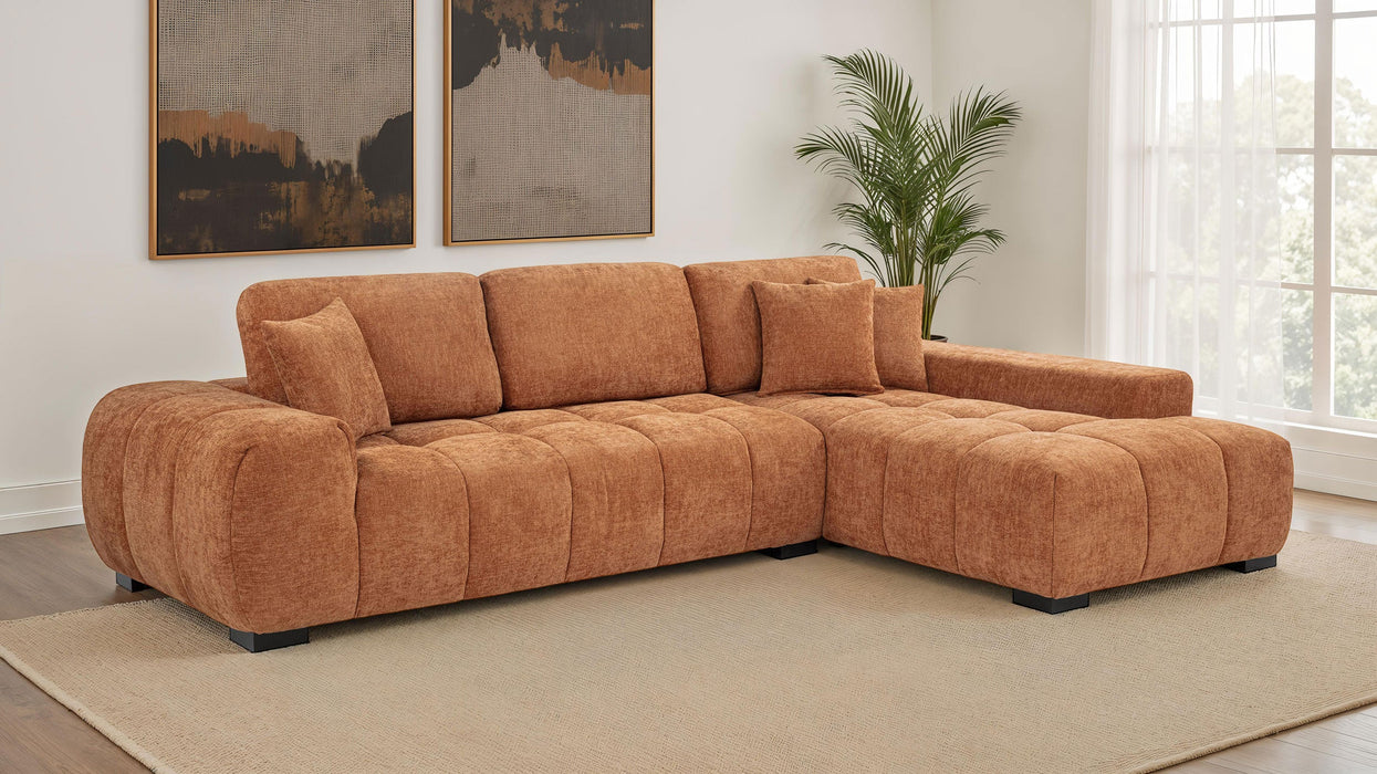 Sofá seccional tapizado Octavia con chaise longue color camel
