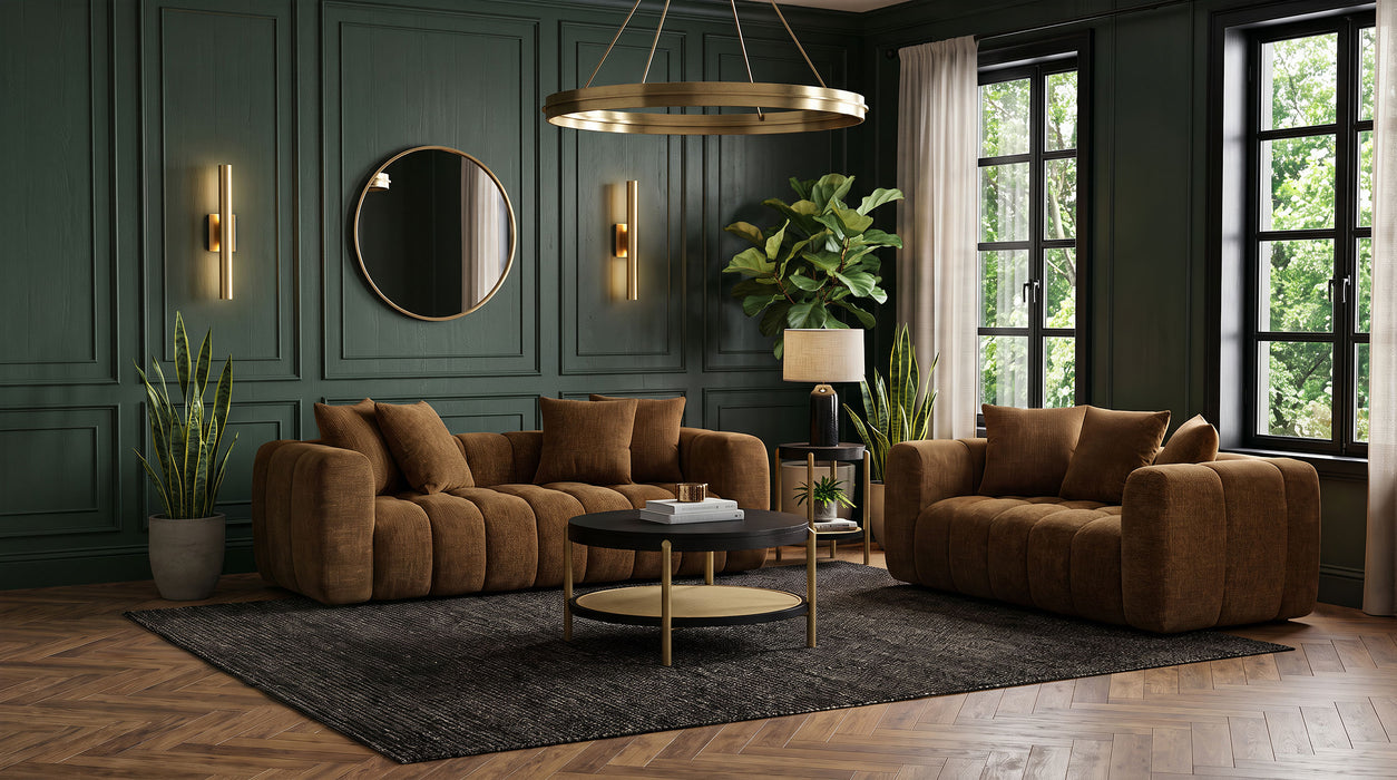 Lazaro 2-piece Fabric Upholstered Wide Channel Sofa Set Bronze