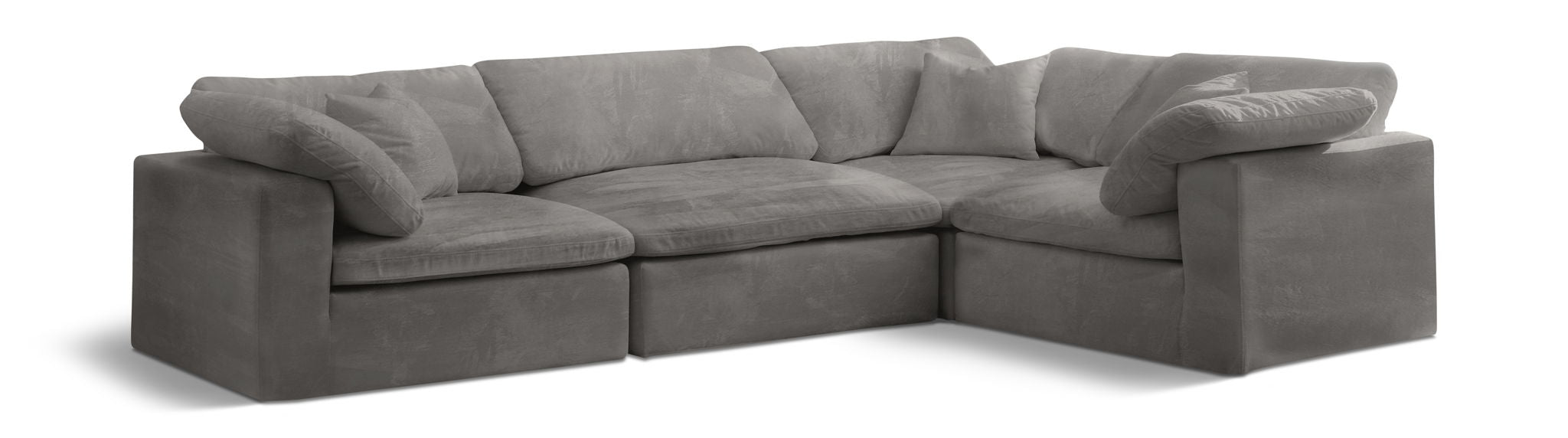 Cozy 119" Velvet Upholstered Overstuffed Fiber Filled Comfort Comfort 4pc. Modular Sectional