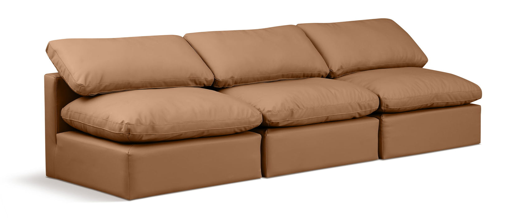 Sofá modular sin brazos tapizado de cuero vegano Indulge de 105" de 3 piezas