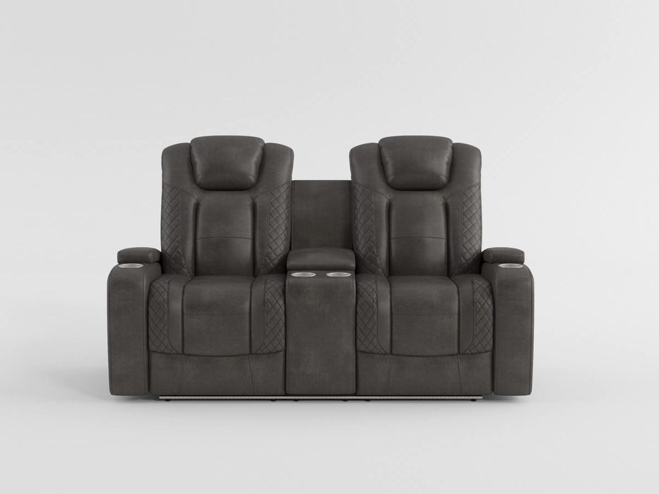 Tabor Power Double Reclining Love Seat with Center Console, Power Headrests, Storage Arms and Cup Holders