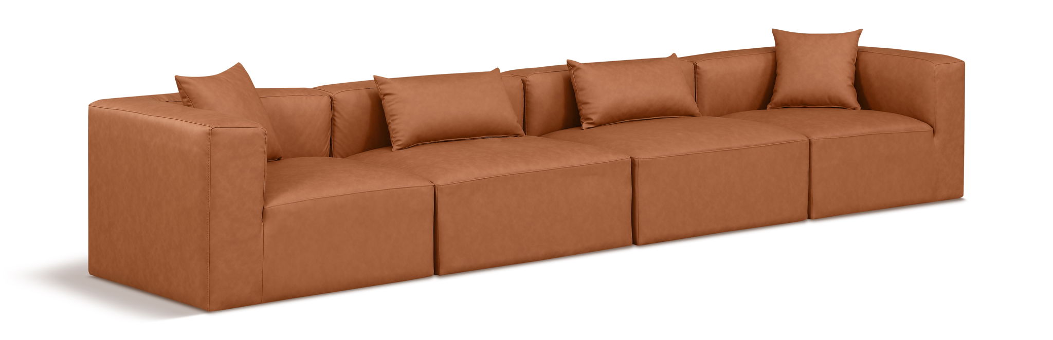 Cube 144" Vegan Leather Upholstered 4pc. Modular Sofa