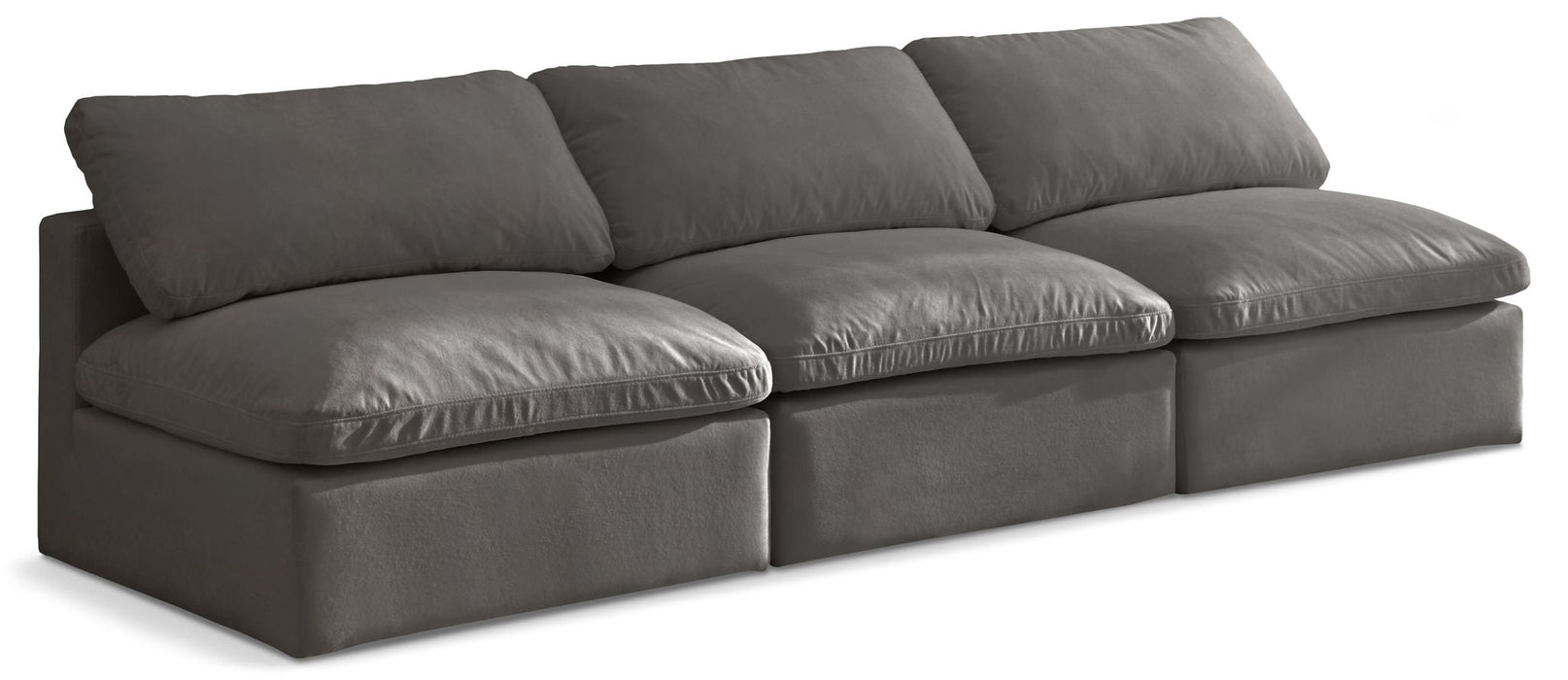 Plush 105" Velvet Upholstered Standard Comfort 3pc. Armless Modular Sofa